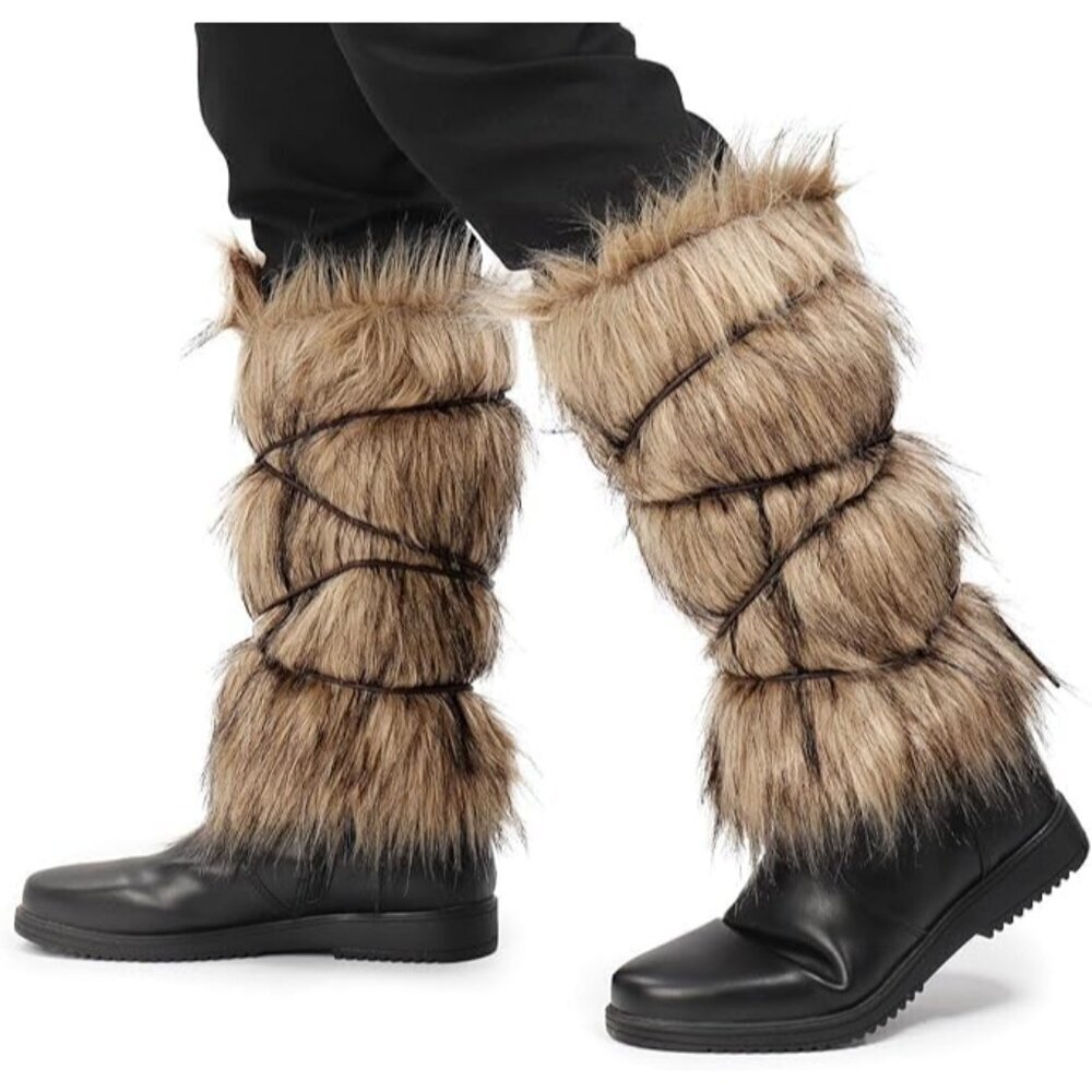 Viking Pirate Boot Covers Faux Fur Leg Warmers for Cosplay Medieval Renaissance